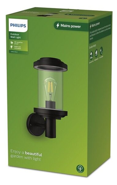 Philips 8720169266513 Outdoor Listra venkovní nástěnné svítidlo 1xE27 IP44 černá