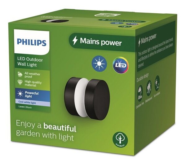 Philips 8720169266650 Outdoor Laven venkovní nástěnné svítidlo LED 6W/750lm 4000K IP44 černá