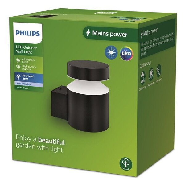 Philips 8720169266612 Outdoor Laven venkovní nástěnné svítidlo LED 6W/750lm 4000K IP44 černá