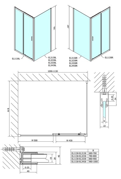 Polysan EASY sprchové dveře 1100mm, sklo Brick EL1138