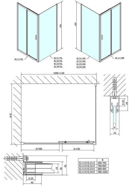 Polysan Polysan, EASY LINE sprchové dveře 1100mm, čiré sklo, EL1115