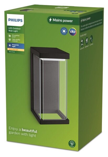 Philips 8720169266759 Outdoor Kyrie venkovní nástěnné svítidlo LED 12W/1500lm 2700K IP44 černá