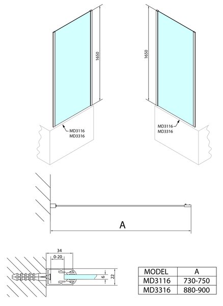 Polysan Polysan, DEEP sprchová boční stěna 750x1650mm, čiré sklo, MD3116