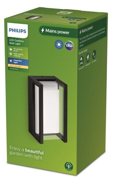 Philips 8720169266711 Outdoor Pyrona venkovní nástěnné svítidlo LED 12W/1500lm 2700K IP44 černá