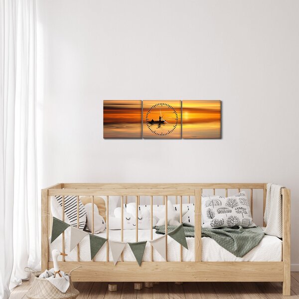 Obraz - plavba na loďce (s hodinami) (90x30 cm)
