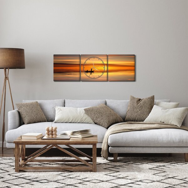 Obraz - plavba na loďce (s hodinami) (90x30 cm)
