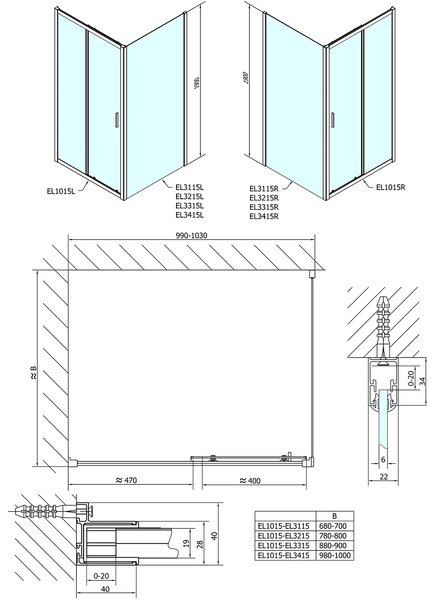 Polysan Polysan, Easy Line čtvercová sprchová zástěna 1000x1000mm L/P varianta, EL1015EL3415