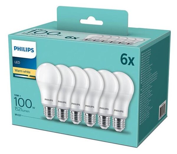 SADA 6x LED Žárovka Philips A60 E27/13W/230V 2700K