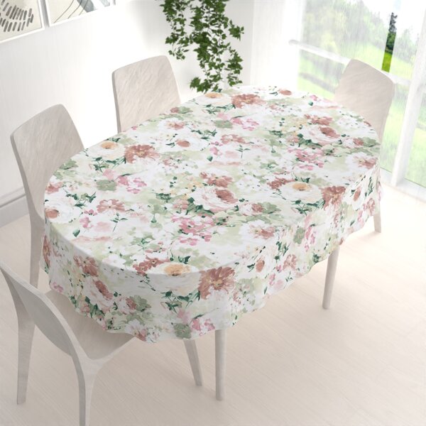Biante Dekorační oválný ubrus PM-018 Malované květy na zeleném 120x140 cm