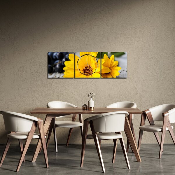 Obraz žlutých květů (s hodinami) (90x30 cm)