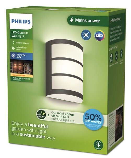 Philips 8720169269170 UltraEfficient Python venkovní nástěnné svítidlo LED 3,8W/800lm 2700K IP44 antracit