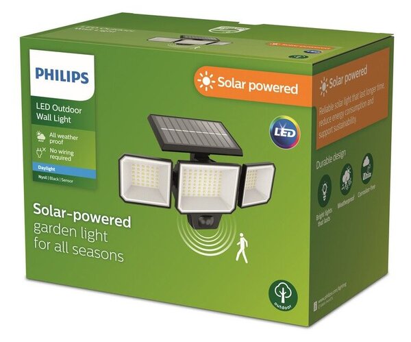 Philips 8720169269156 Outdoor solar Nysil solární nástěnné svítidlo bezpečnostní/reflektor se senzorem PIR LED 8,7W/1000lm 5000K IP65 černá