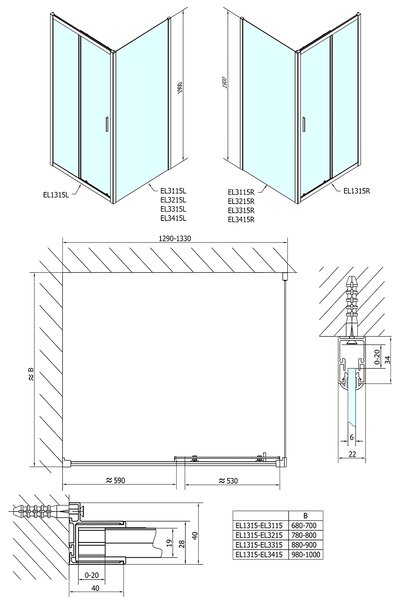 Polysan Polysan, EASY obdélníková sprchová zástěna 1300x700mm L/P varianta, EL13153115