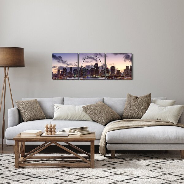 Obraz metropole s mrakodrapy (s hodinami) (90x30 cm)