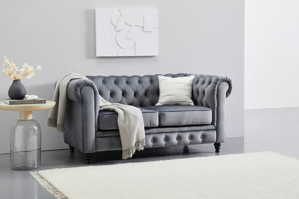 POHOVKA CHESTERFIELD, dřevo, textil, šedá, černá Xora - Pohovky