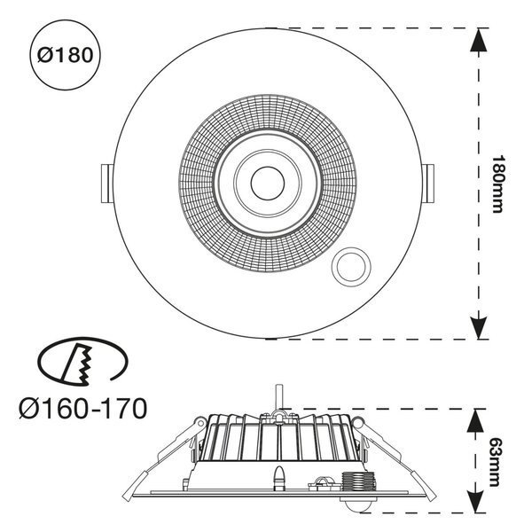 SLC vestavné LED svítidlo Shift pr.160-170 mm bílé 1900lm 3000/4000K Ra80 pohybový senzor PIR IP54 UGR19