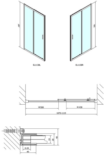 Polysan EASY sprchové dveře 1100mm, sklo Brick EL1138