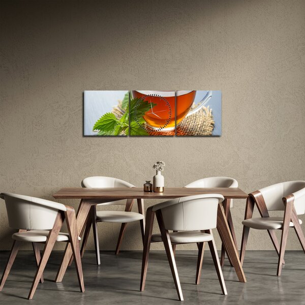 Obraz šálku s čajem (s hodinami) (90x30 cm)