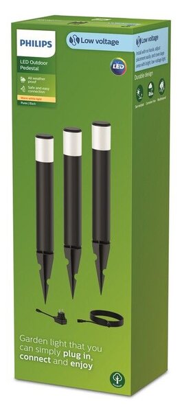 Philips 8720169269415 GardenLink Low Volt Purex nízkonapäťový venkovní svítidlo/sloupek 24V LED 3x1,5W/180lm 2700K IP44 černá 3-set+adaptér+kabel 5m