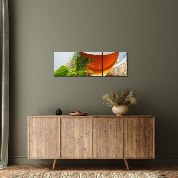Obraz šálku s čajem (s hodinami) (90x30 cm)