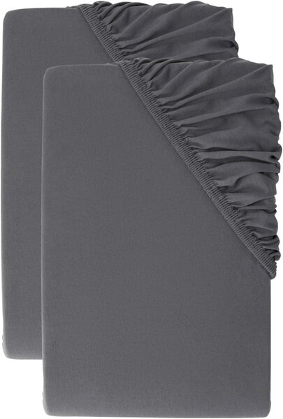 Livarno® Sada žerzejových napínacích prostěradel, 90–100 x 200 cm, tmavě šedá, 2dílná (800011174)