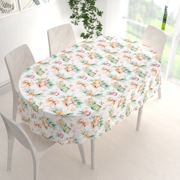 Biante Vánoční dekorační oválný ubrus PML-039 Baňky a zvonečky 100x140 cm