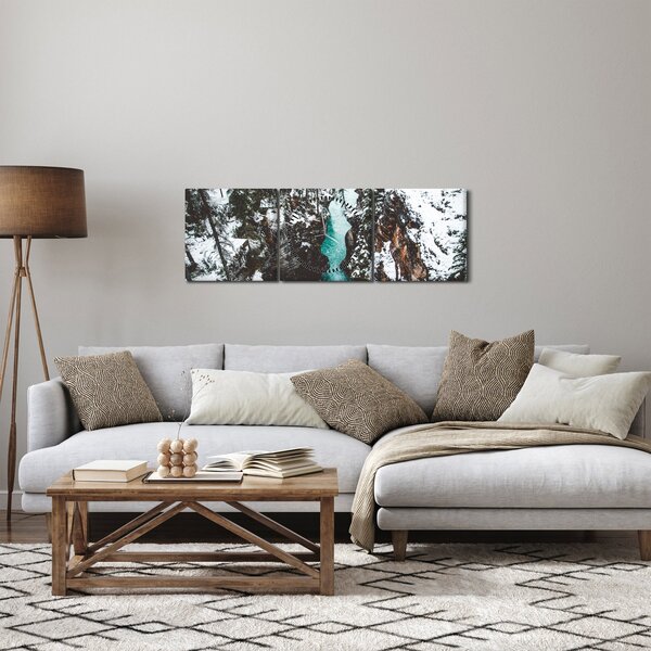 Obraz - horská řeka v zimě (s hodinami) (90x30 cm)