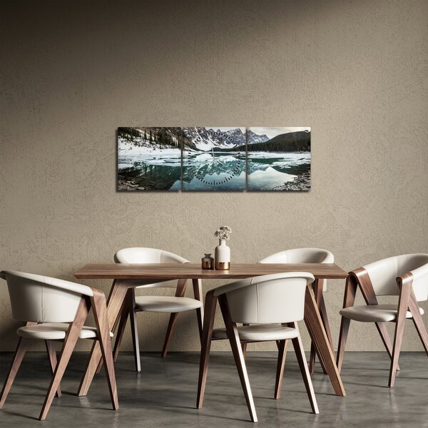 Obraz - jezero v zimě (s hodinami) (90x30 cm)
