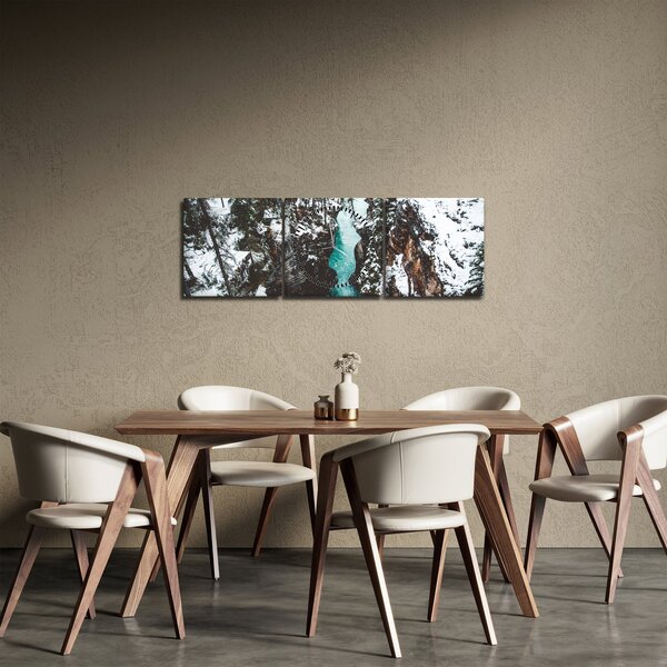 Obraz - horská řeka v zimě (s hodinami) (90x30 cm)