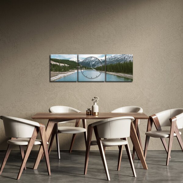 Obraz horské krajiny (s hodinami) (90x30 cm)