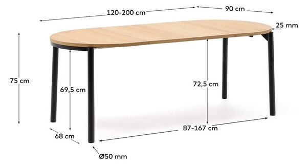 Rozkládací jídelní stůl s deskou v dubovém dekoru v přírodní barvě 90x120 cm Montuiri – Kave Home