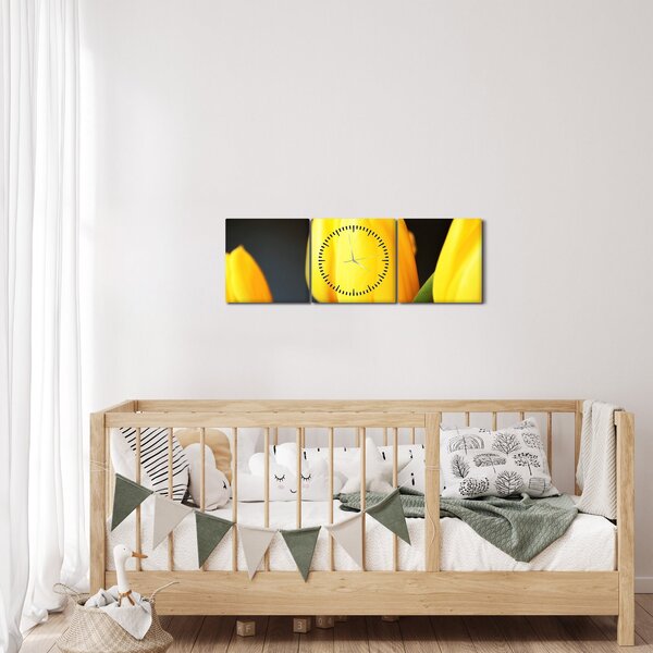 Obraz tulipánů (s hodinami) (90x30 cm)