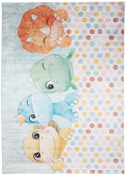 Makro Abra Dětský kusový koberec vhodný k praní BAMBINO 2732 Dinosaurus Hroch Puntíky pogumovaný krémový vícebarevný Rozměr: 80x150 cm