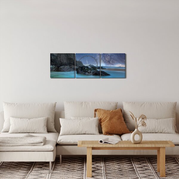 Obraz pláže (s hodinami) (90x30 cm)