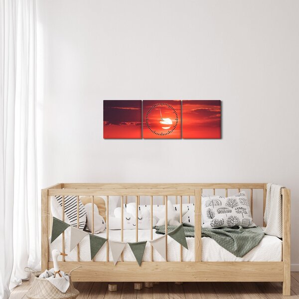 Obraz barevného slunce (s hodinami) (90x30 cm)