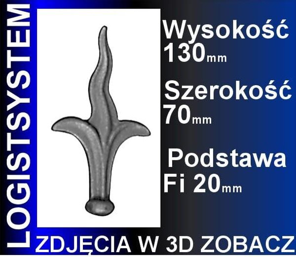 LogistSystem 1 ks ozdobná kovová špička – 130 x 70 mm (V x Š) / základna: ∅ 20, dekorace na plot 40.050