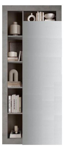 Šatní skříň se zrcadlem LENOR 91x209 x30 cm bílá/šedá beton