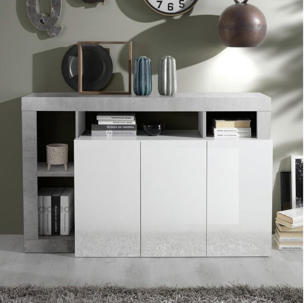 Komoda LENOR 146x93x42 cm bílá/šedá beton