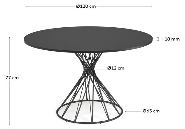 Černý kulatý jídelní stůl s černou deskou ø 120 cm Niut – Kave Home