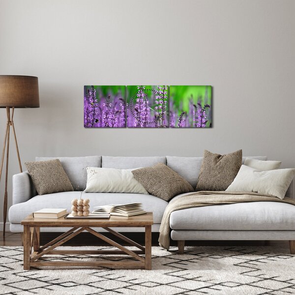 Obraz fialového lučního kvítí (s hodinami) (90x30 cm)