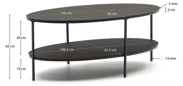 Černý konferenční stolek se skleněnou deskou 65x110 cm Fideia – Kave Home
