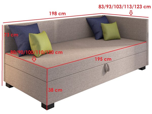Jednolůžková postel 90x195 BETY PLUS 1 s polštáři - modrá / šedá