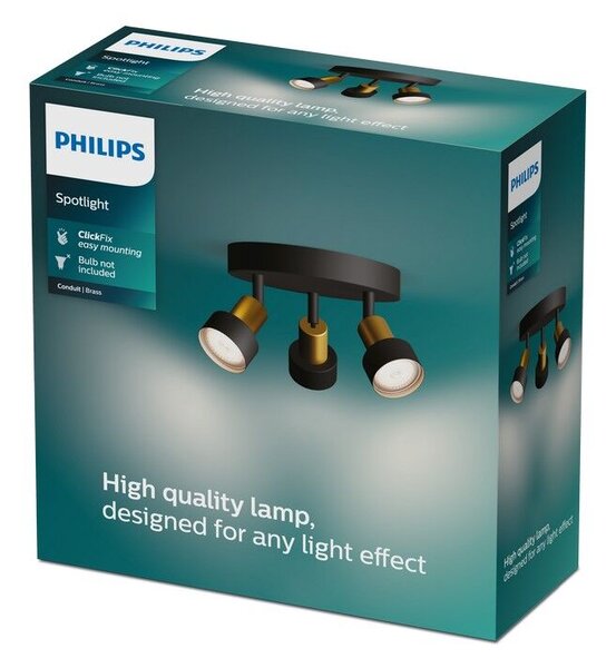 Philips 8720169299955 Conduit stropní bodové svítidlo/spot D196mm 3xGU10 černá, mosazná, ClickFix