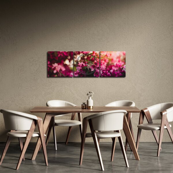 Obraz kvetů rokvitnutého keře (s hodinami) (90x30 cm)