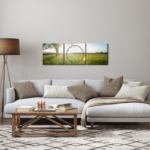 Obraz letní louky (s hodinami) (90x30 cm)