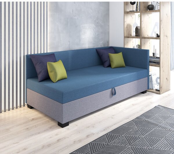 Jednolůžková postel 90x195 BETY PLUS 1 s polštáři - modrá / šedá