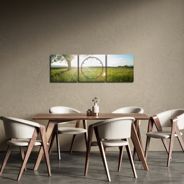 Obraz letní louky (s hodinami) (90x30 cm)