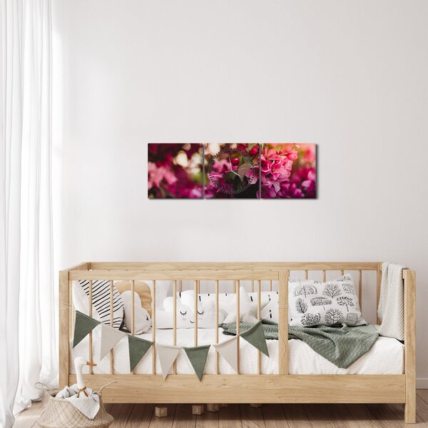 Obraz kvetů rokvitnutého keře (s hodinami) (90x30 cm)