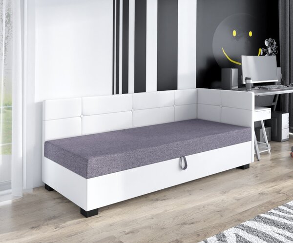 Jednolůžková postel 100x195 LEJLA PLUS 2 s úložným prostorem - bílá / šedá / bílá
