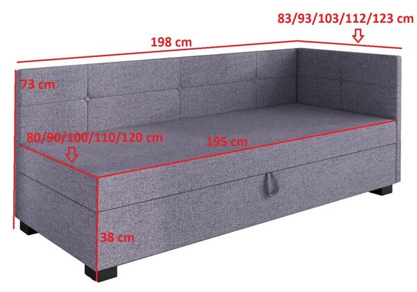 Jednolůžková postel 100x195 LEJLA PLUS 2 s úložným prostorem - bílá / šedá / bílá